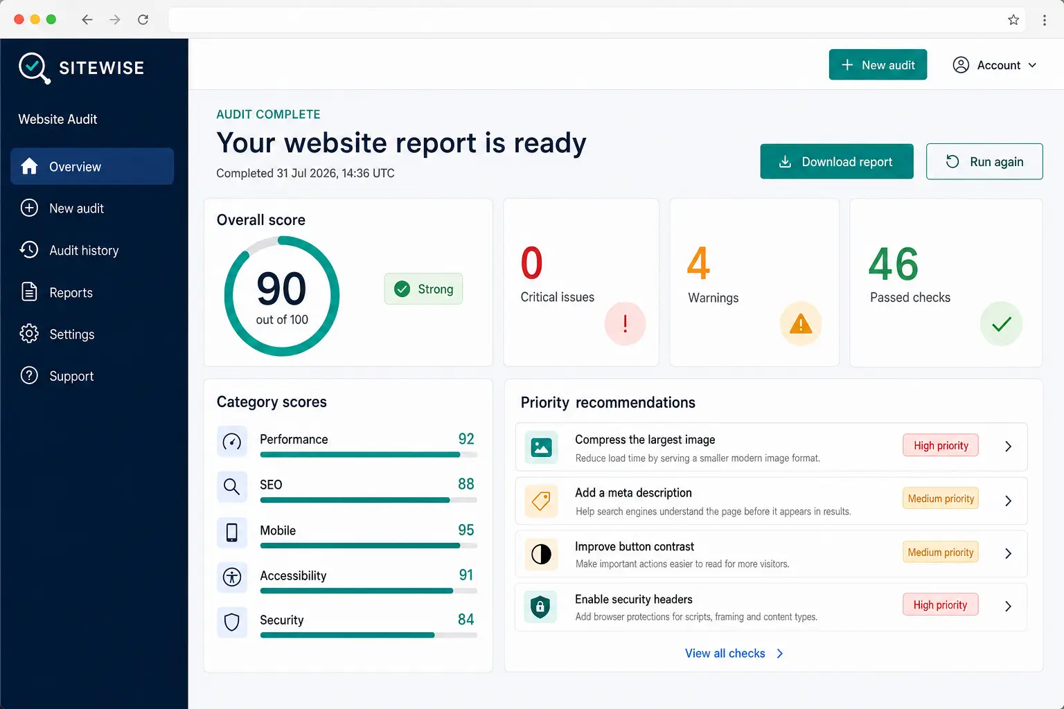 RSS World live website audit preview